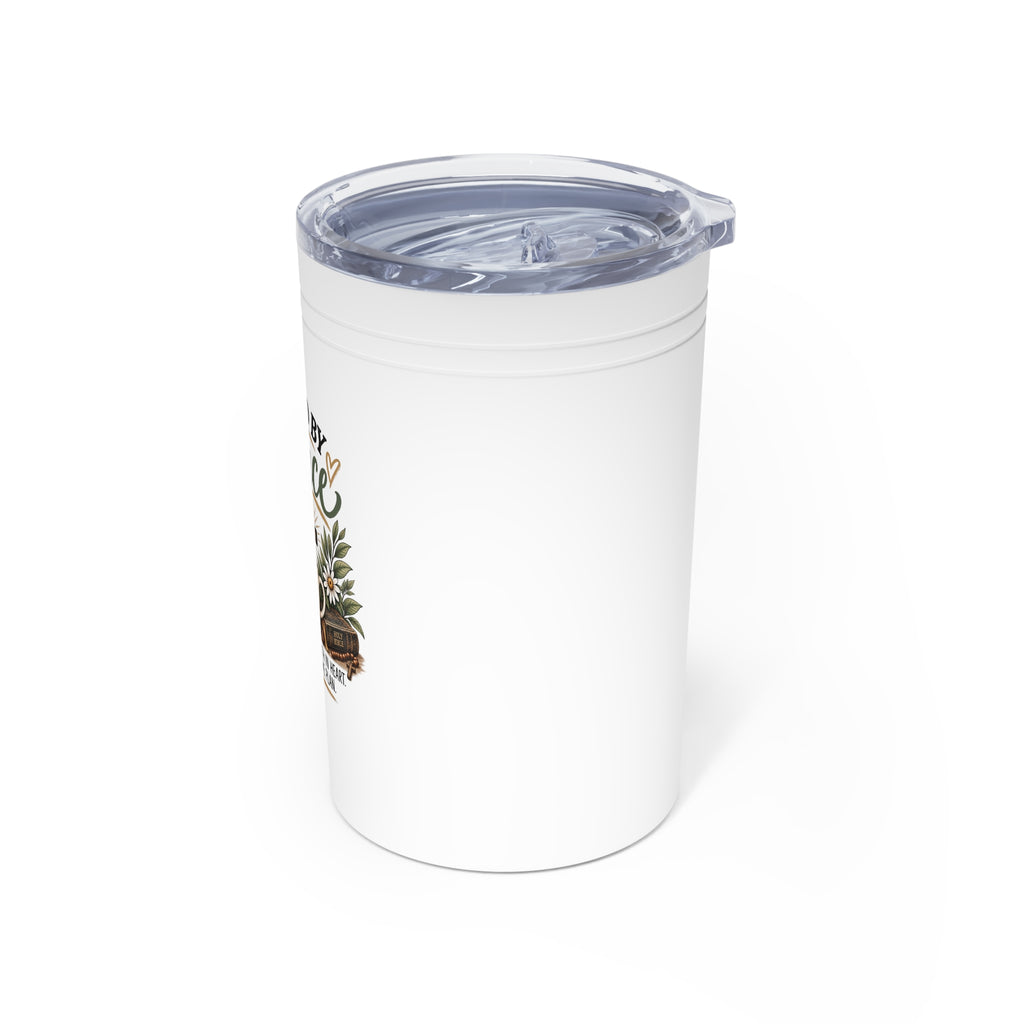 Fueled By Grace 11oz Vacuum Tumbler — Christian Coffee Cup with Cross & Floral Design