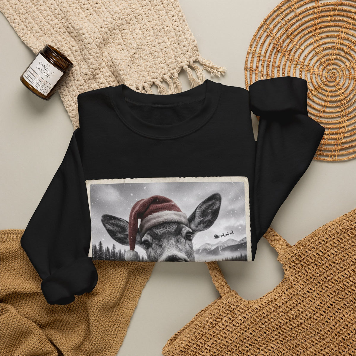 Realistic Christmas Reindeer Portrait Sweatshirt | Nostalgic Holiday Design
