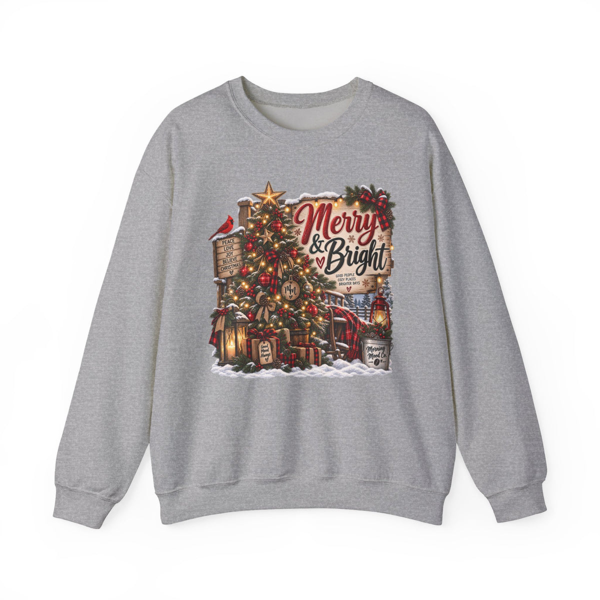Christmas Sweatshirt "Merry & Bright" Vintage Tree Holiday Crewneck