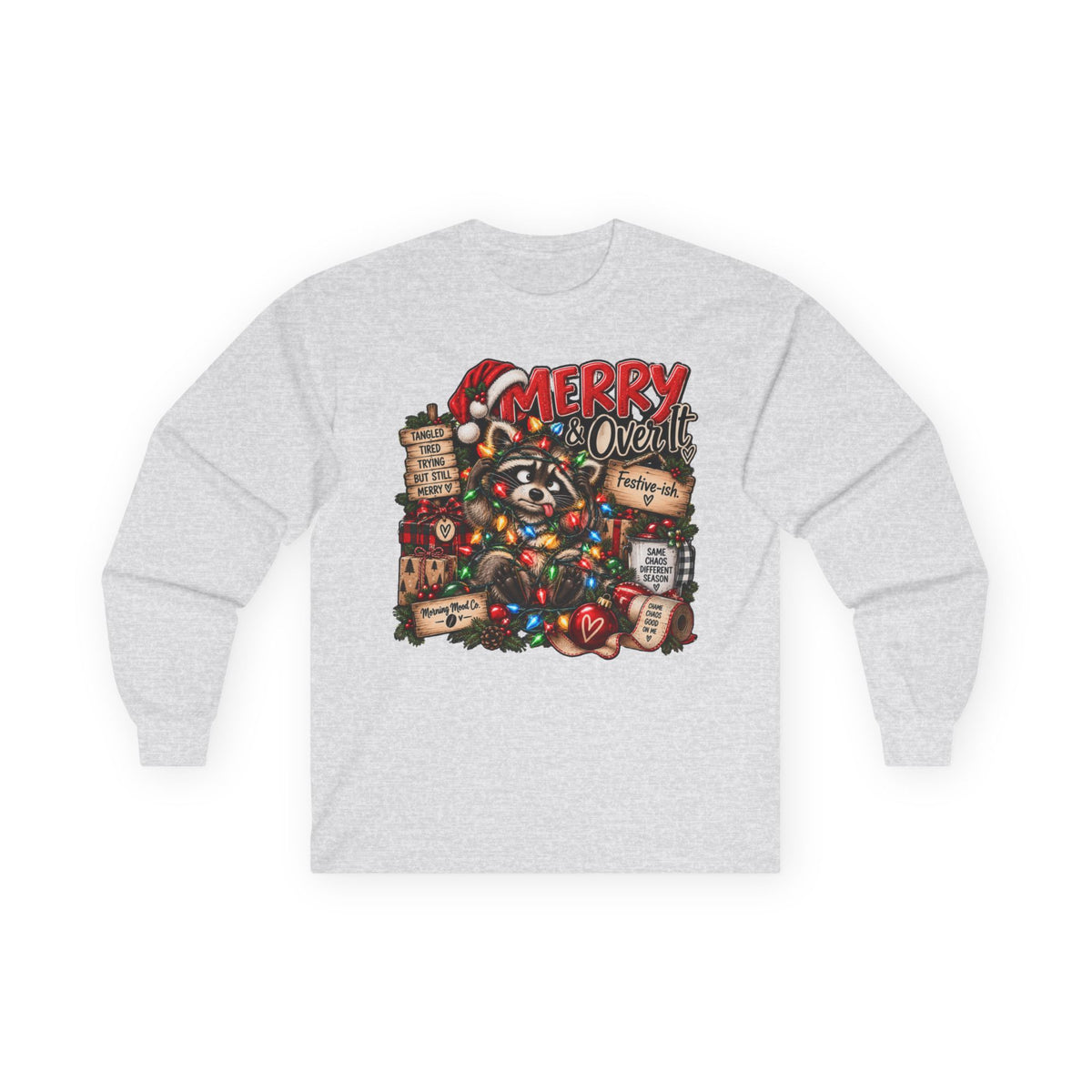 Merry Raccoon Christmas Long Sleeve Tee