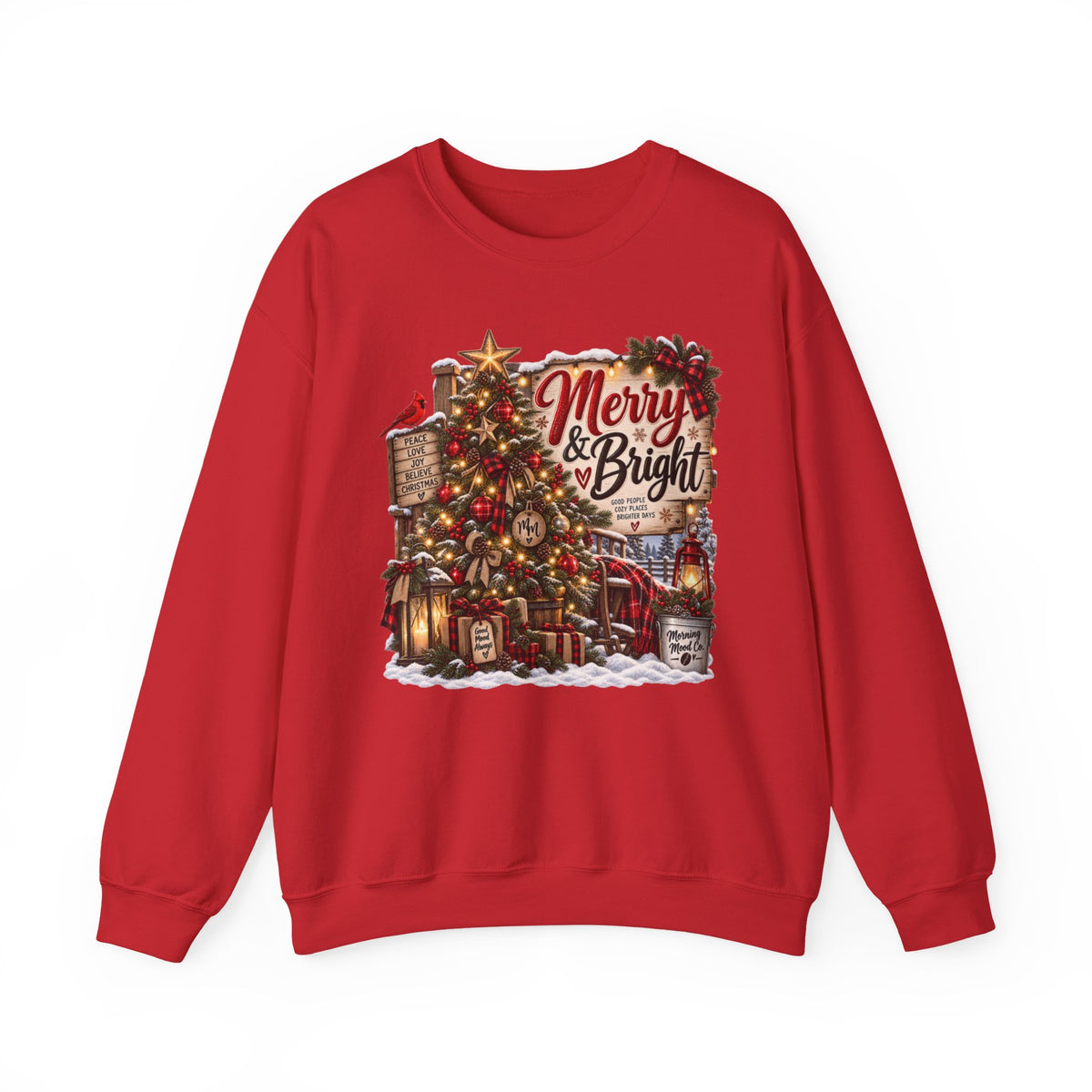 Christmas Sweatshirt "Merry & Bright" Vintage Tree Holiday Crewneck