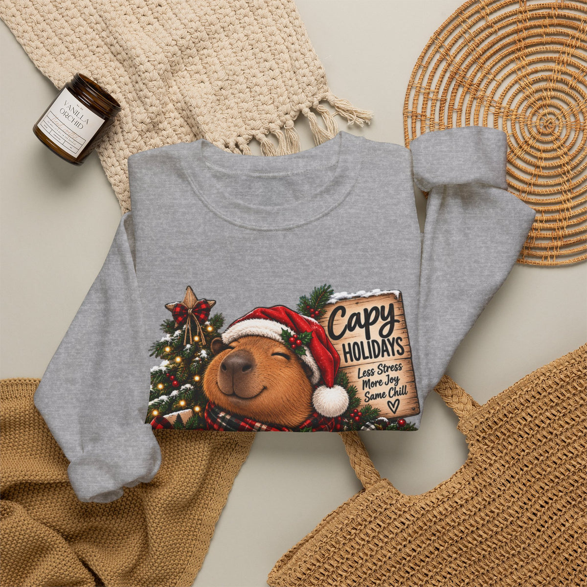 Cozy Capybara Christmas Sweatshirt — 'Capy Holidays' Holiday Crewneck