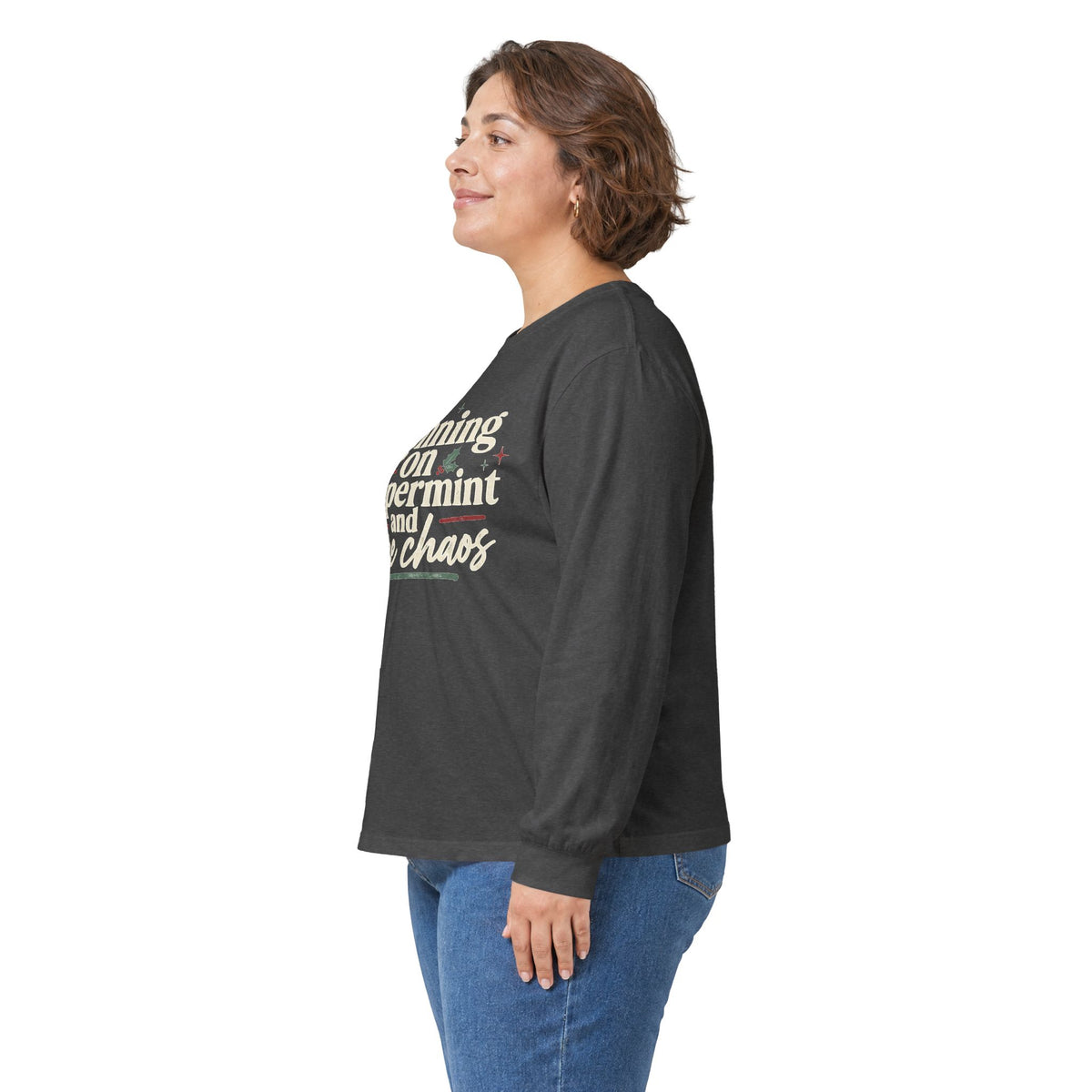 "Running on Peppermint and Pure Chaos" Retro Holiday Long sleeve Tee