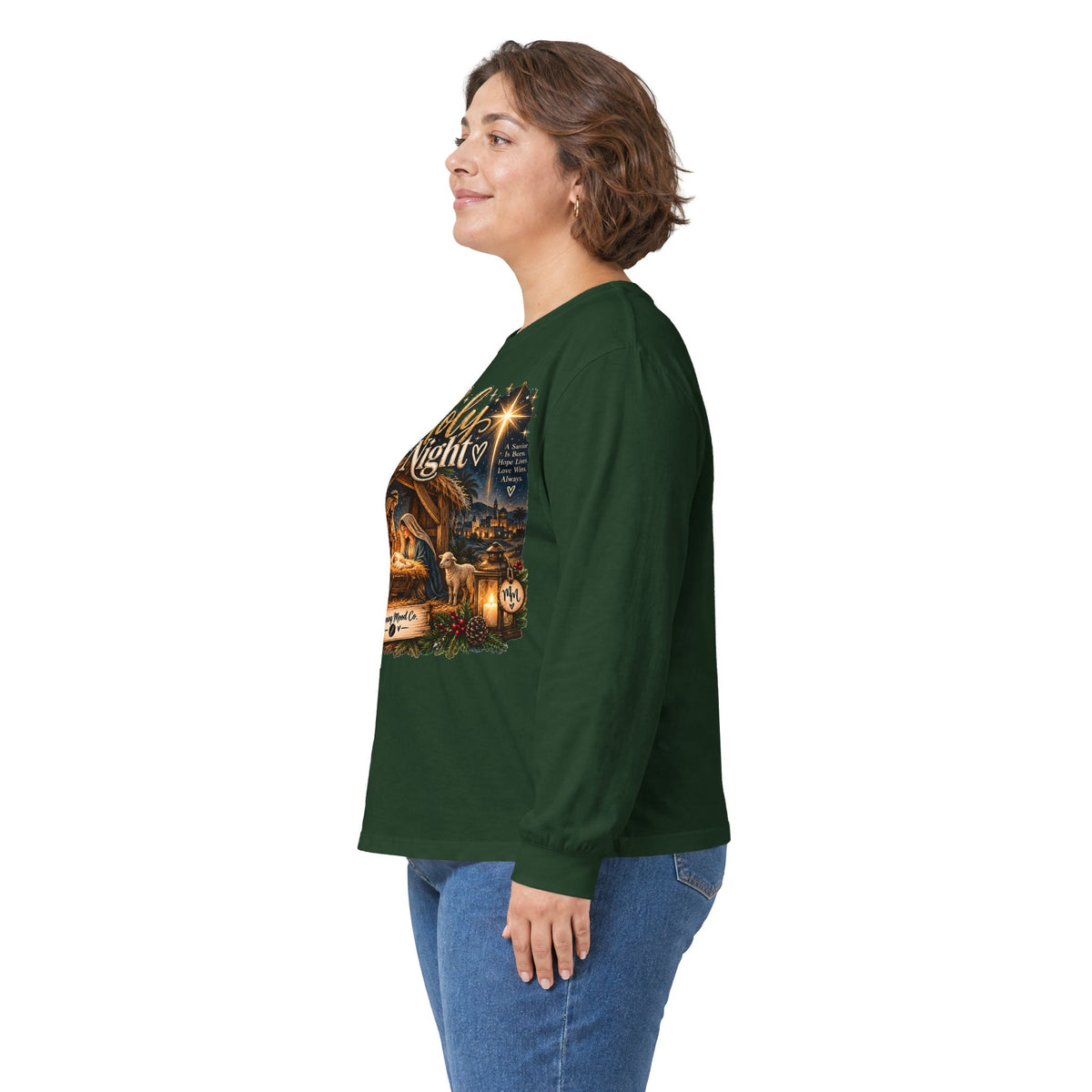 Holy Night Nativity Long Sleeve Tee — Christmas Religious Tee