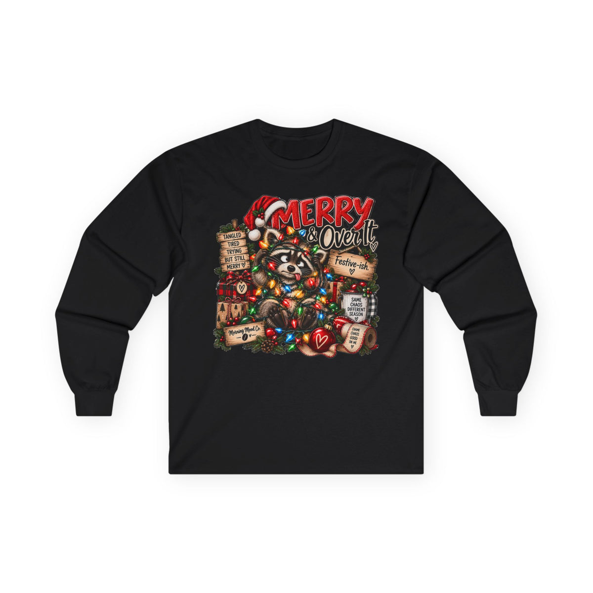 Merry Raccoon Christmas Long Sleeve Tee