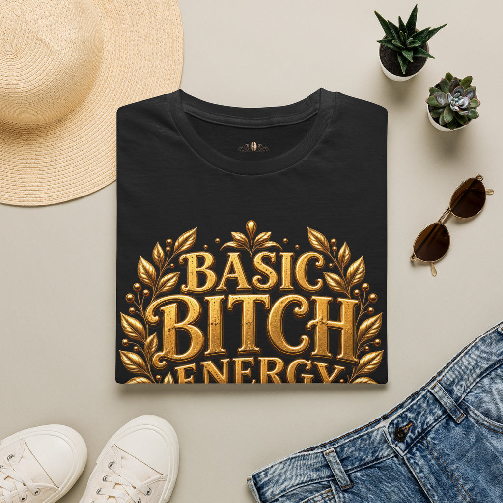 T-Shirt — "Basic Bitch Energy" Gold Crest Graphic Tee