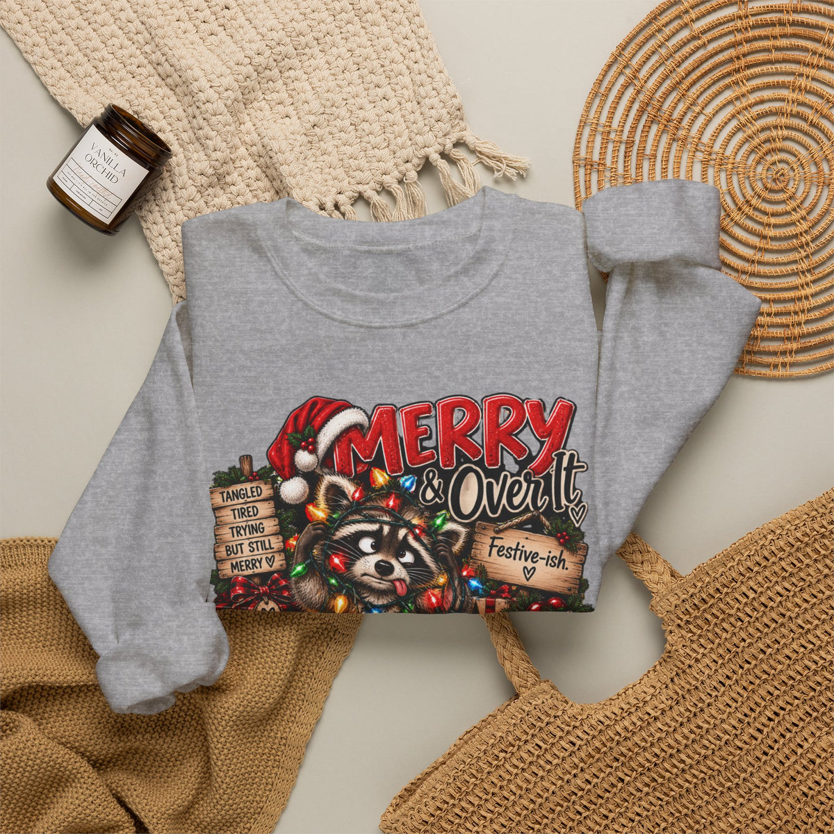 Christmas Raccoon 'Merry Over It' Crewneck Sweatshirt