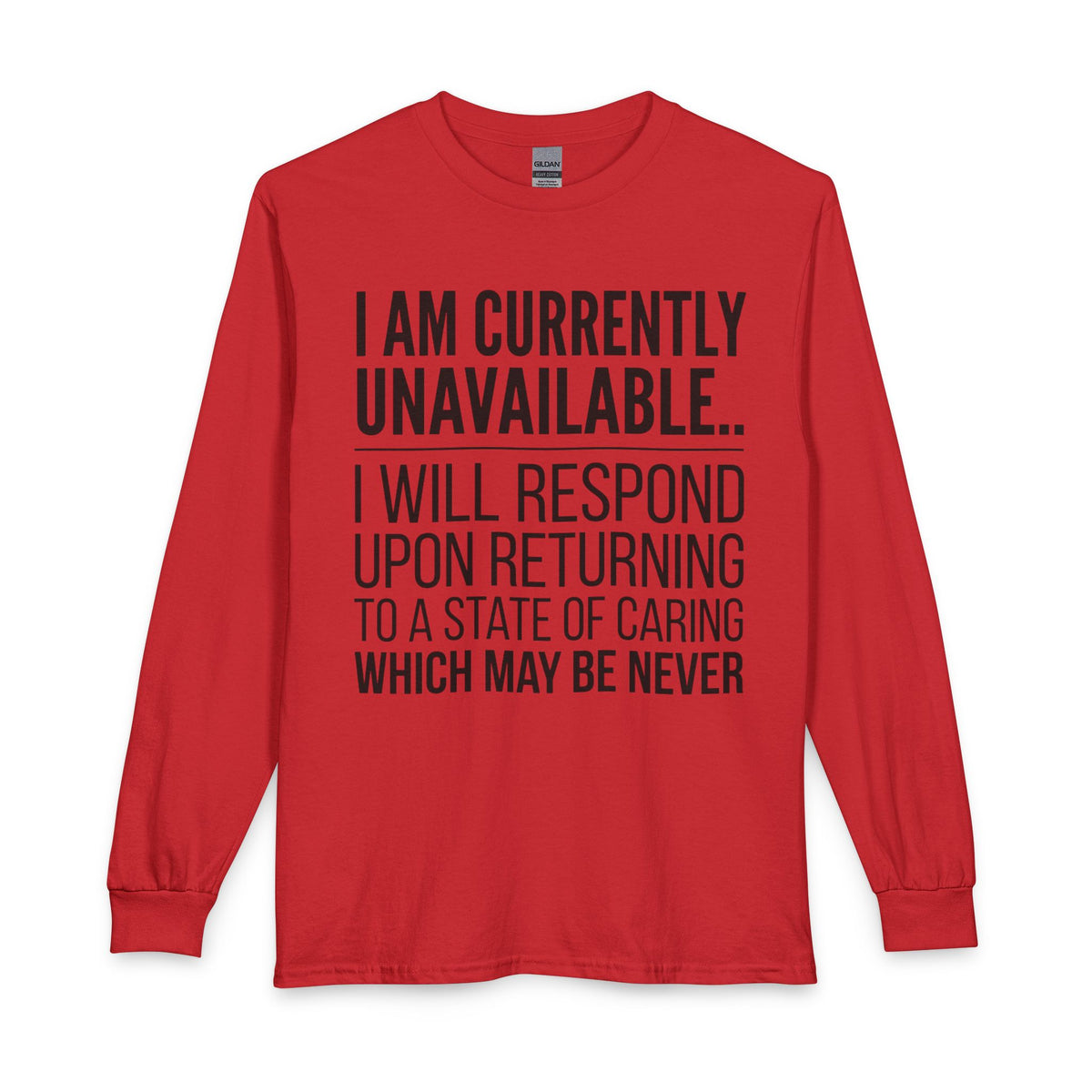 I Am Currently Unavailable Long Sleeve Tee — Funny Sarcastic Text Shirt