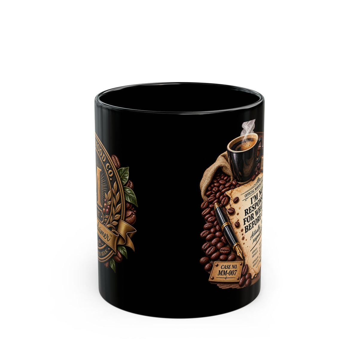 Black Coffee Mug - "I’m Not Responsible for What I Say Before Coffee" Vintage Coffee Lover Gift (11oz/15oz)