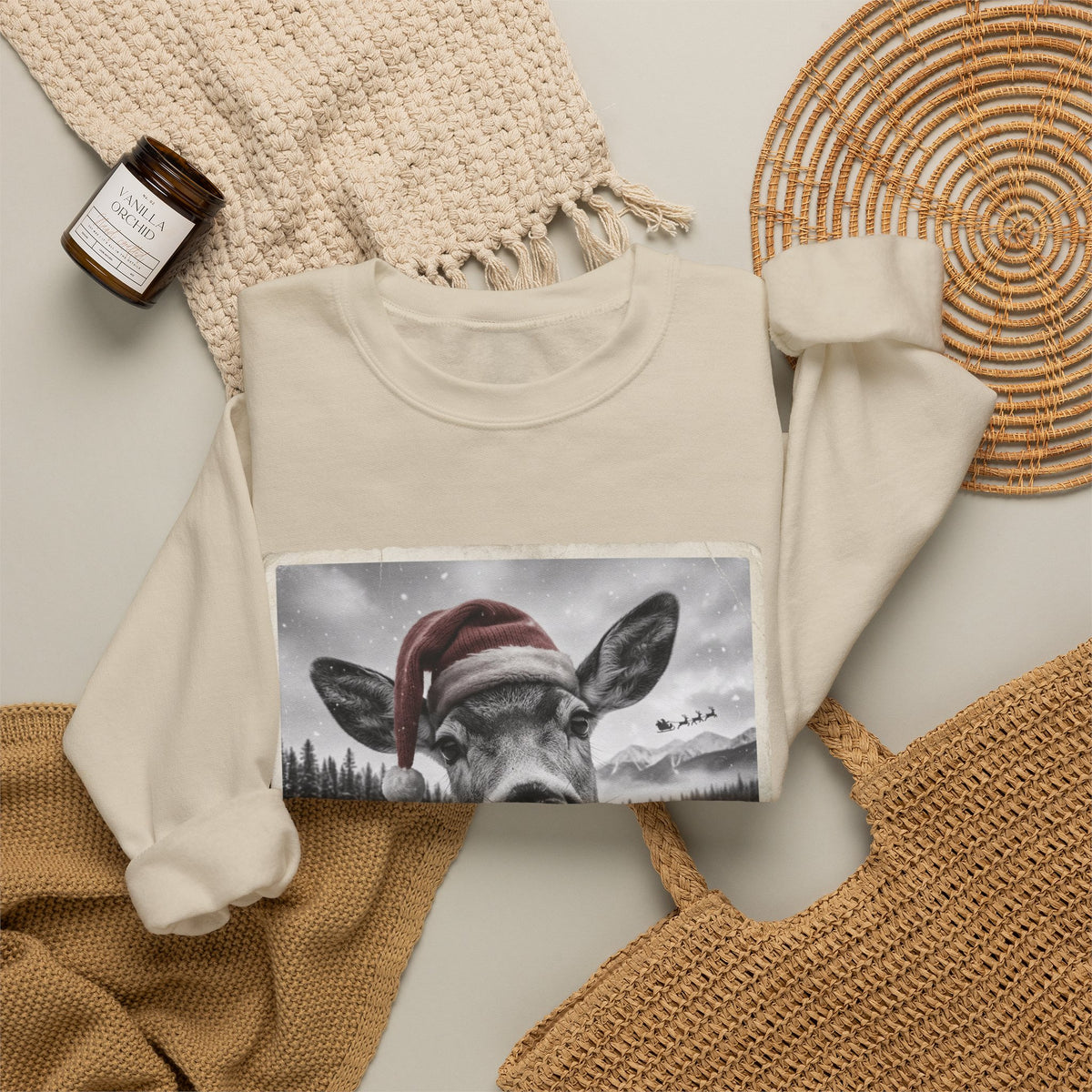 Realistic Christmas Reindeer Portrait Sweatshirt | Nostalgic Holiday Design