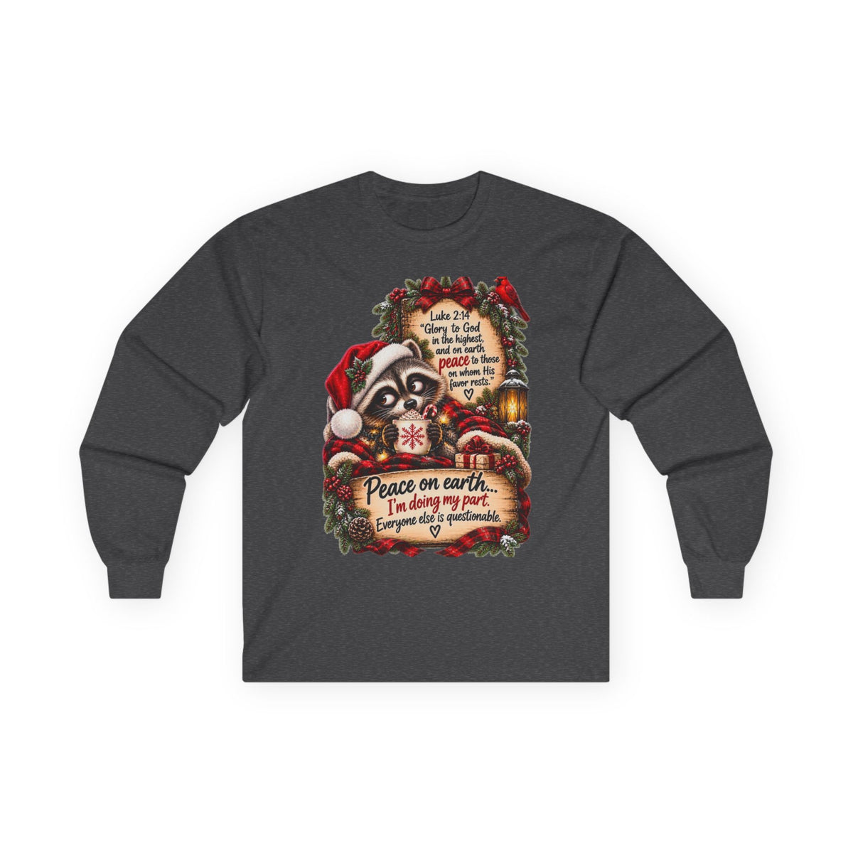 Funny Christian Christmas Shirt | Luke 2:14 Raccoon Tee