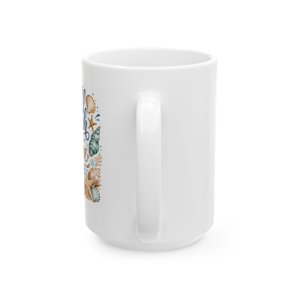 Beach Shells Ceramic Mug — 'Life's a Beach' Nautical Coffee Cup (11oz, 15oz)