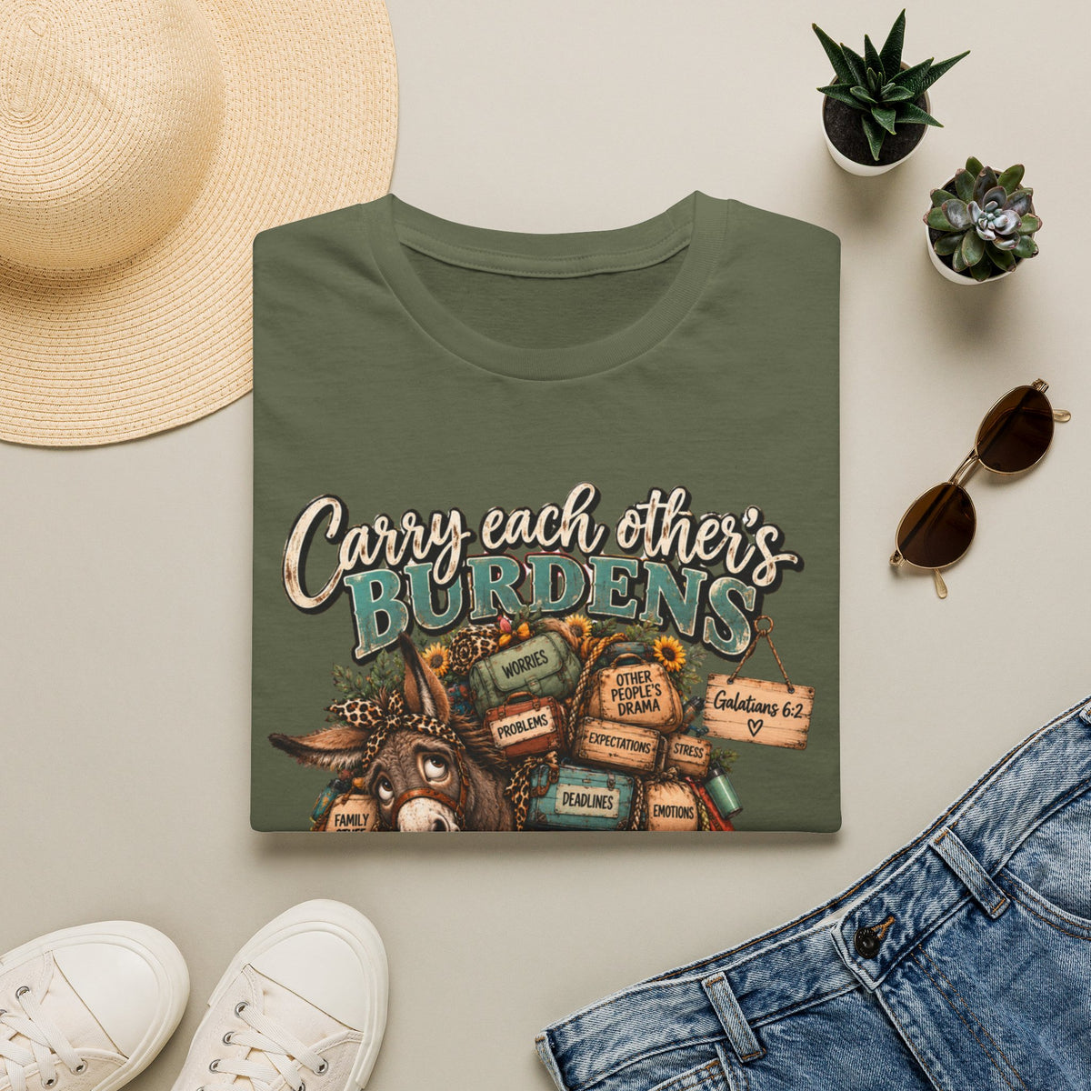 Carry Each Other's Burdens T-Shirt — Christian Encouragement Tee (Galatians 6:2)