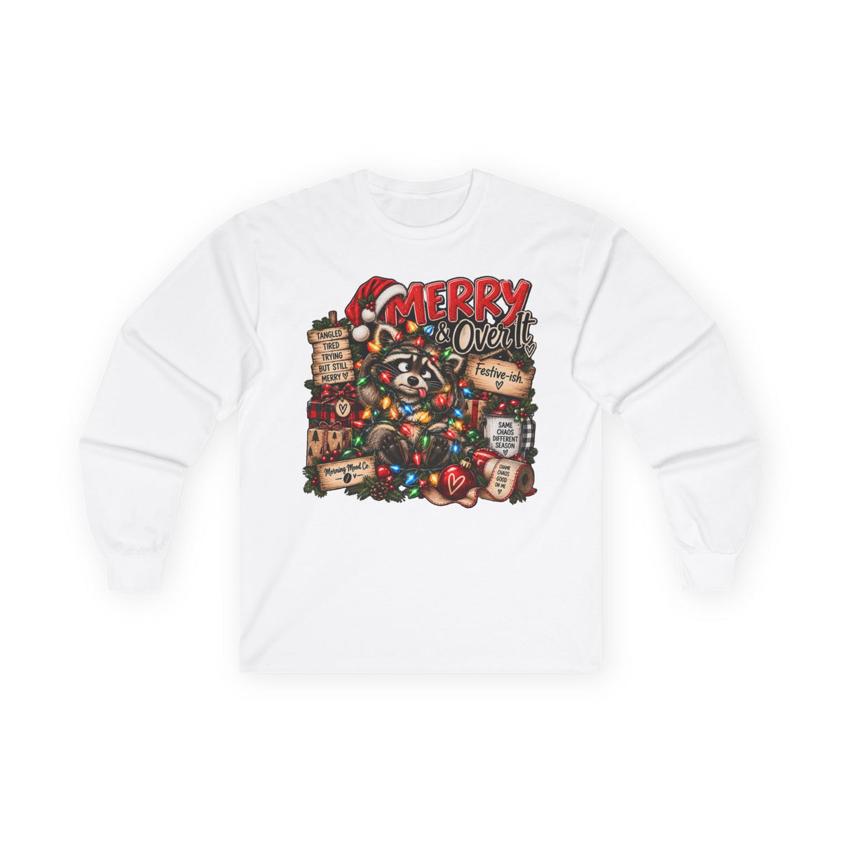 Merry Raccoon Christmas Long Sleeve Tee