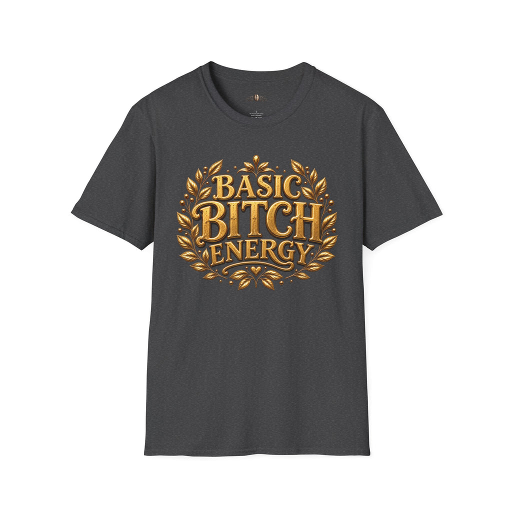T-Shirt — "Basic Bitch Energy" Gold Crest Graphic Tee
