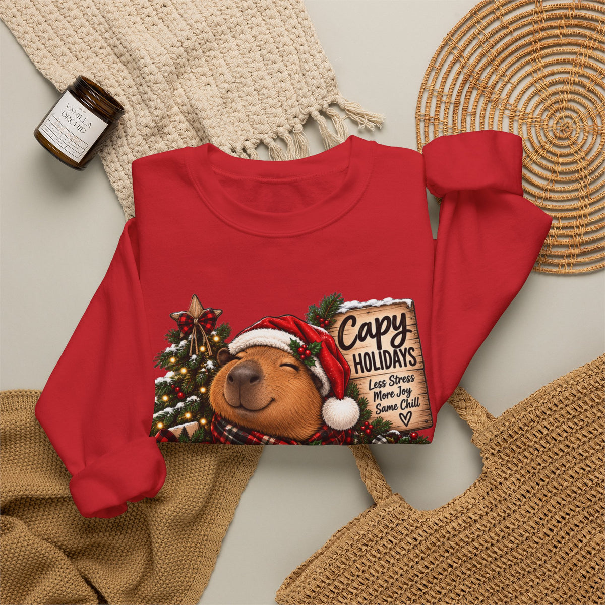 Cozy Capybara Christmas Sweatshirt — 'Capy Holidays' Holiday Crewneck