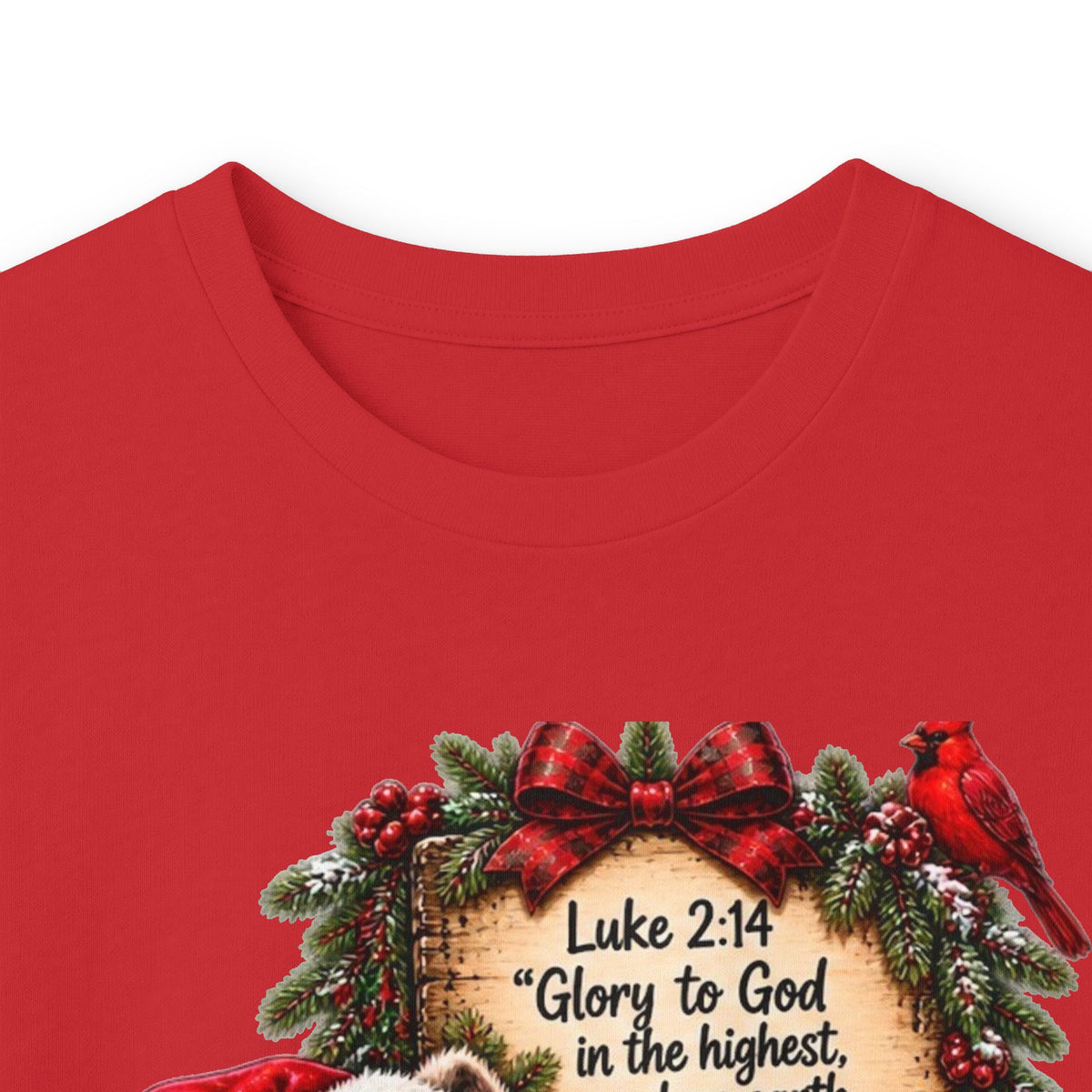 Funny Christian Christmas Shirt | Luke 2:14 Raccoon Tee