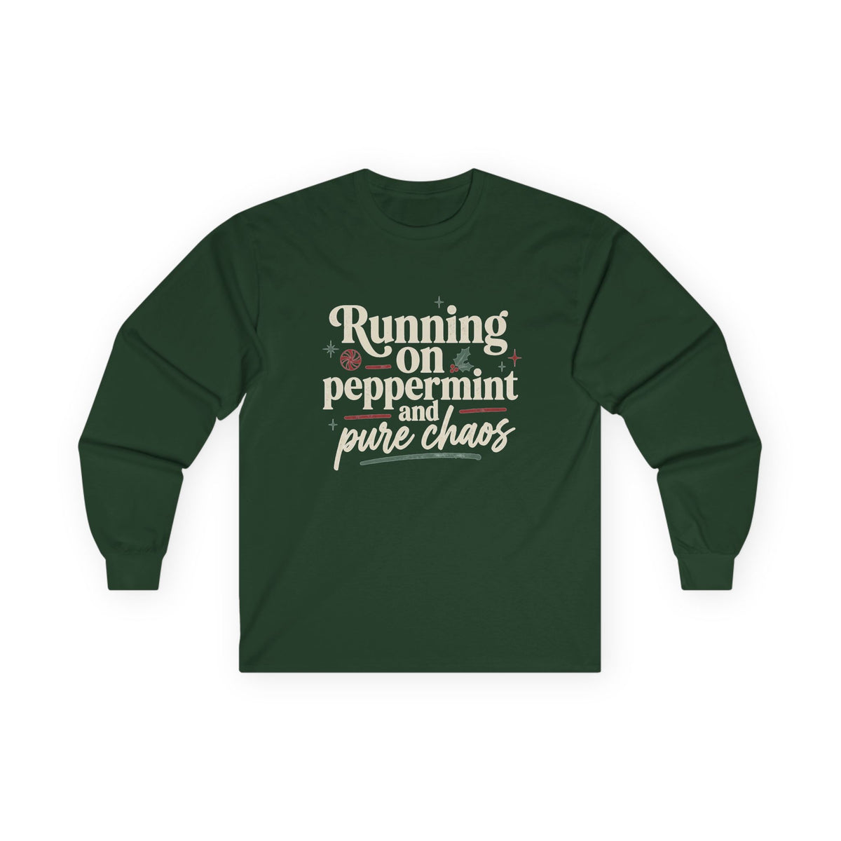"Running on Peppermint and Pure Chaos" Retro Holiday Long sleeve Tee