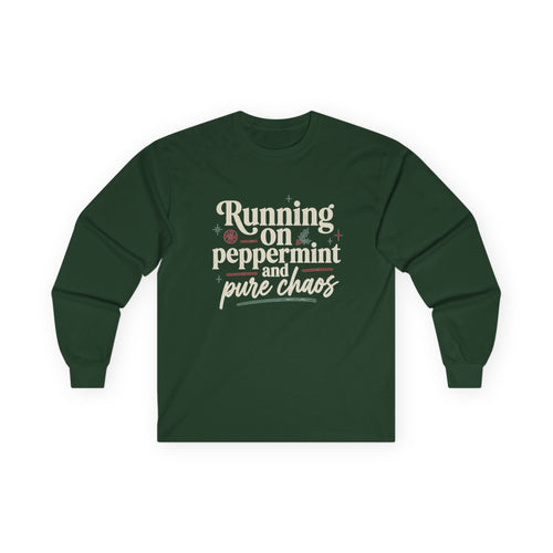 "Running on Peppermint and Pure Chaos" Retro Holiday Long sleeve Tee