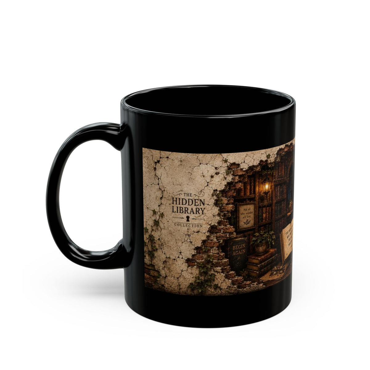 Hidden Library Never to Many Books Black Mug (11oz, 15oz)