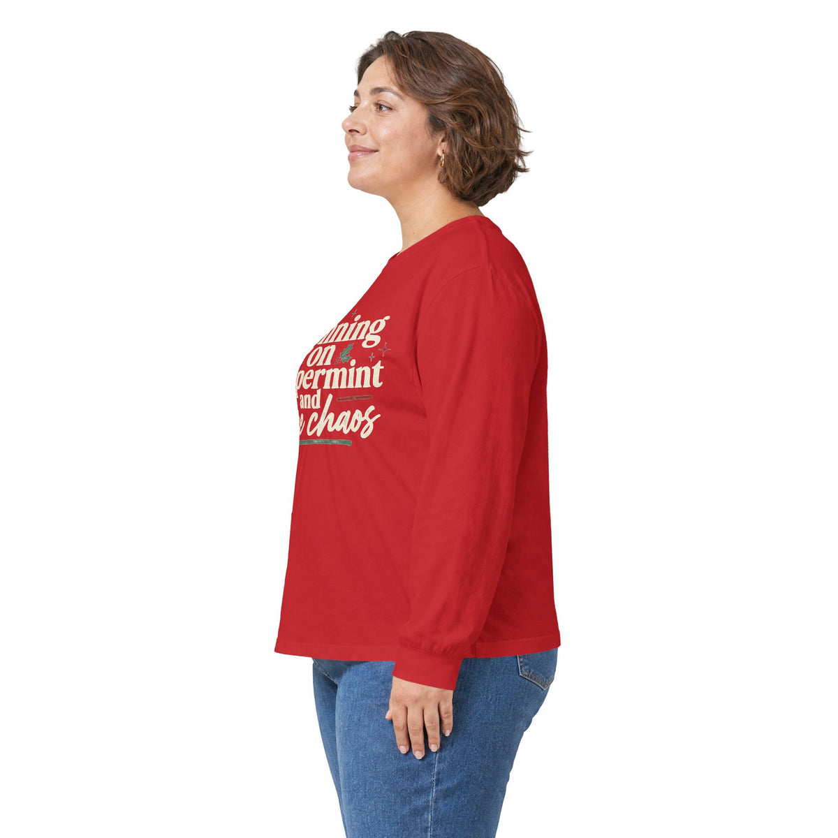 "Running on Peppermint and Pure Chaos" Retro Holiday Long sleeve Tee