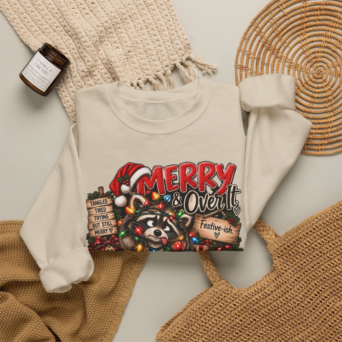 Christmas Raccoon 'Merry Over It' Crewneck Sweatshirt