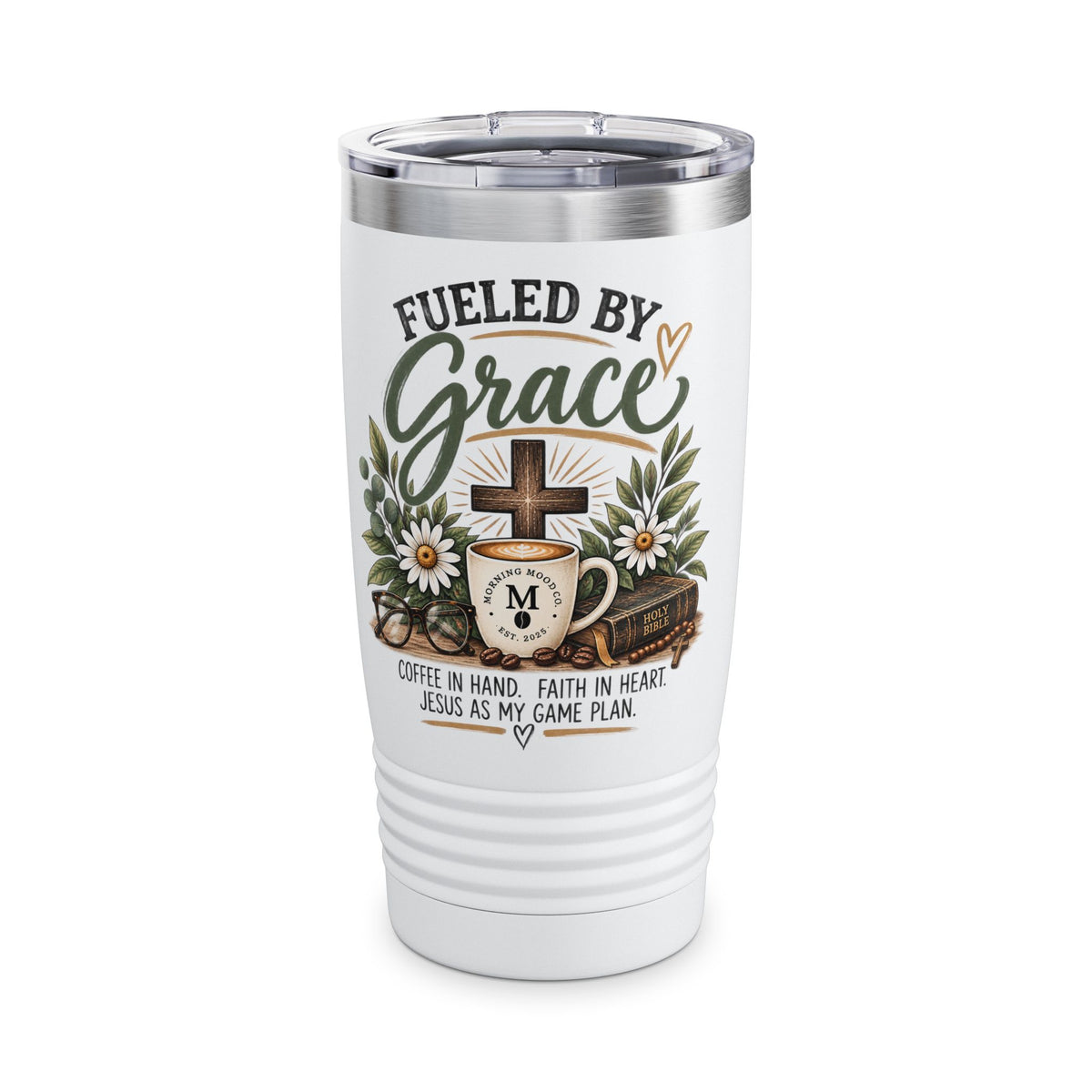 Fueled by Grace 20oz Tumbler – Faith & Coffee Stainless Travel Cup