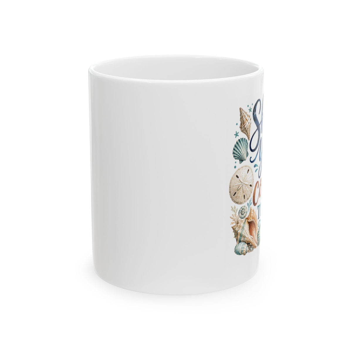 Beach Shells Ceramic Mug — 'Life's a Beach' Nautical Coffee Cup (11oz, 15oz)