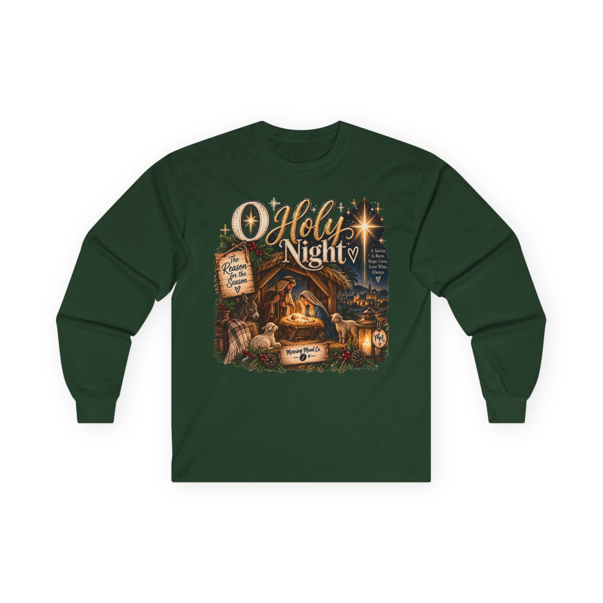 Holy Night Nativity Long Sleeve Tee — Christmas Religious Tee