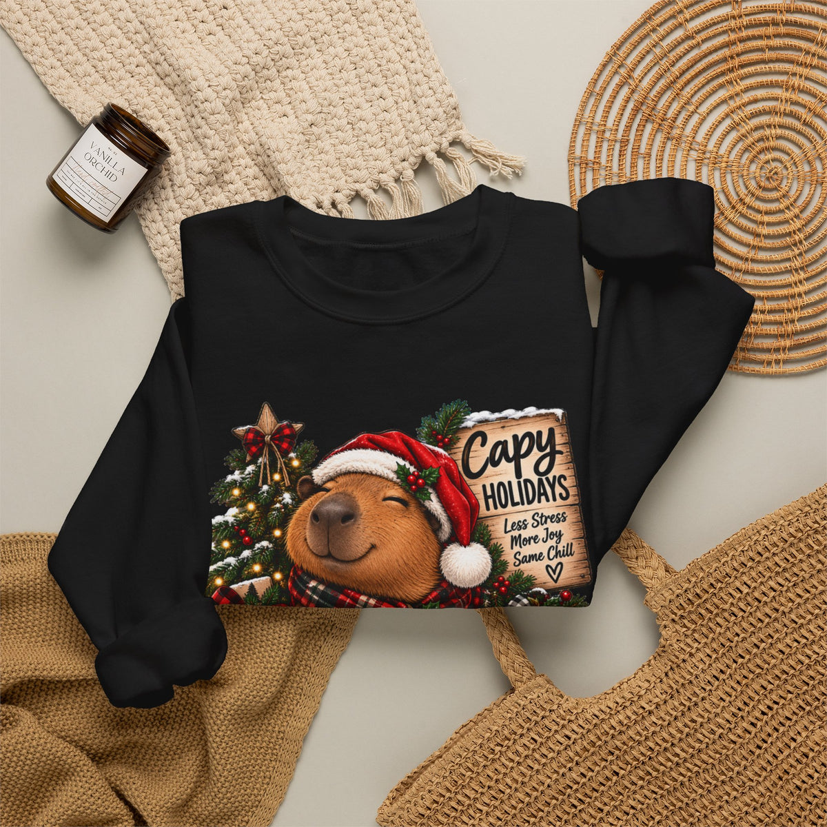 Cozy Capybara Christmas Sweatshirt — 'Capy Holidays' Holiday Crewneck