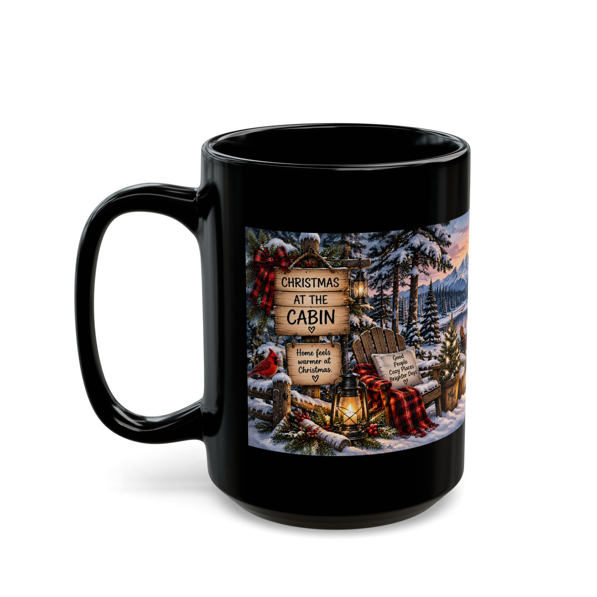 Christmas Cabin Winter Scene Mug — Cozy Holiday Coffee Cup (11oz/15oz)
