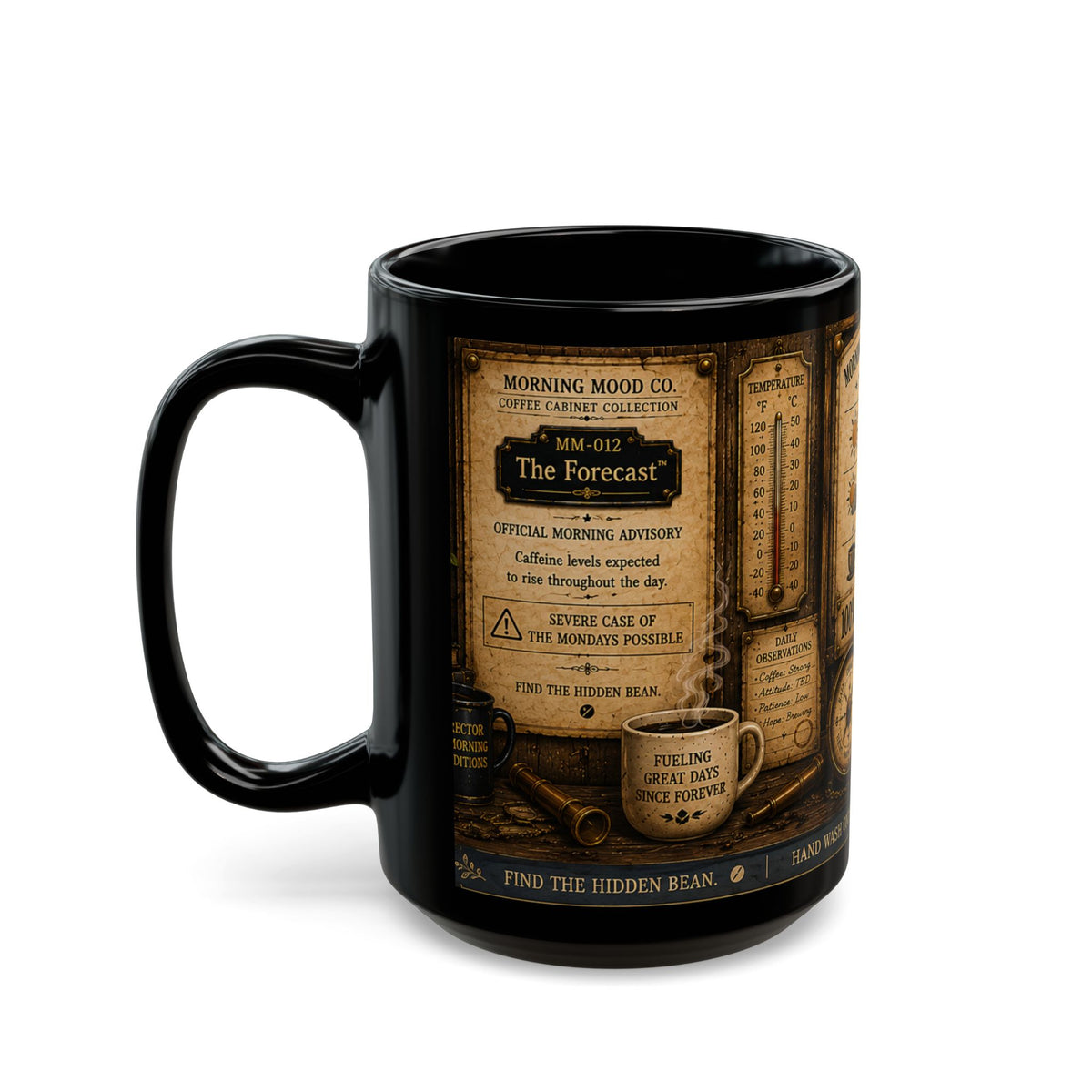Coffee Weather Black Mug – 100% Chance of Coffee Vintage Map Design (11oz/15oz)