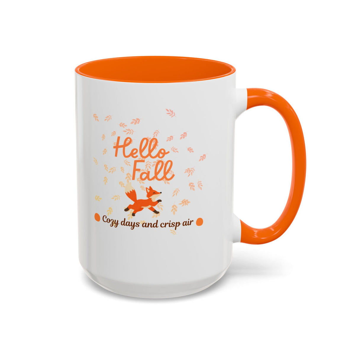 Hello Fall Accent Coffee Mug – Cozy Days and Crisp Air, Autumn Fox Design (11/15 oz)