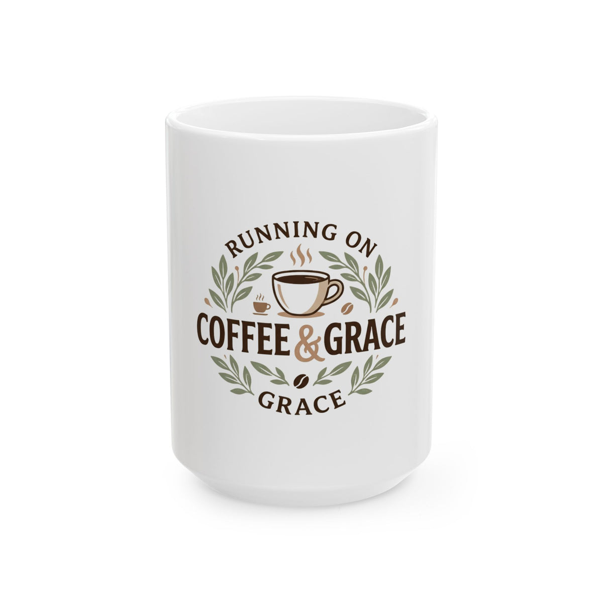 Coffee & Grace Ceramic Mug — "Running on Coffee & Grace" 11oz/15oz