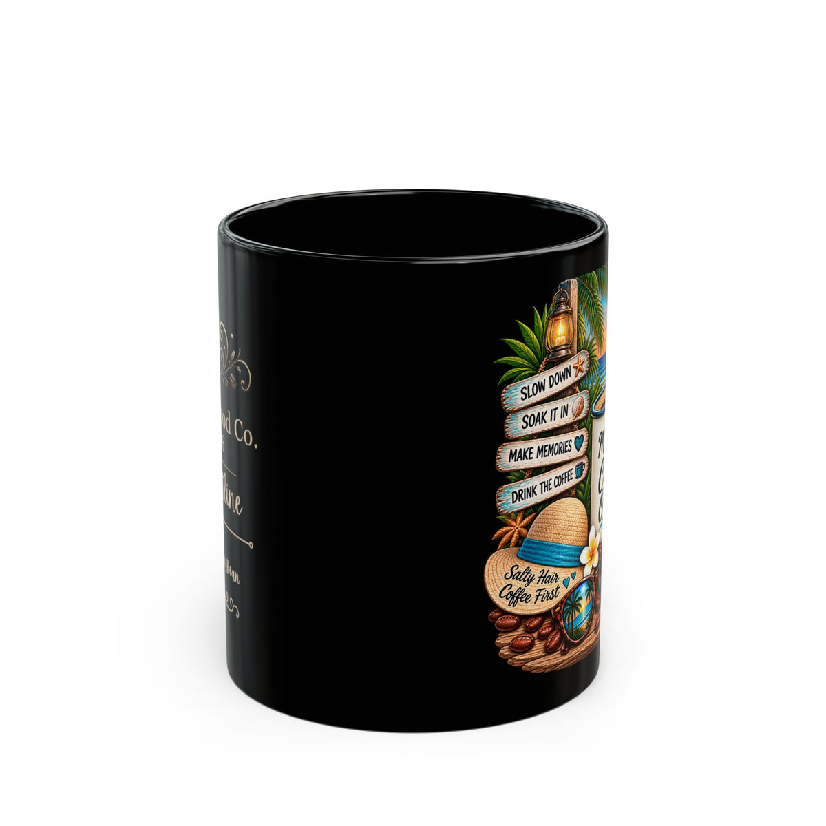 Coffee and Ocean Mug — “Less Monday, More Coffee & Ocean” Beach Sunset Ceramic Mug
