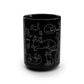 Black Cat Doodle Mug — 15oz Cute Cat Pattern Coffee Cup