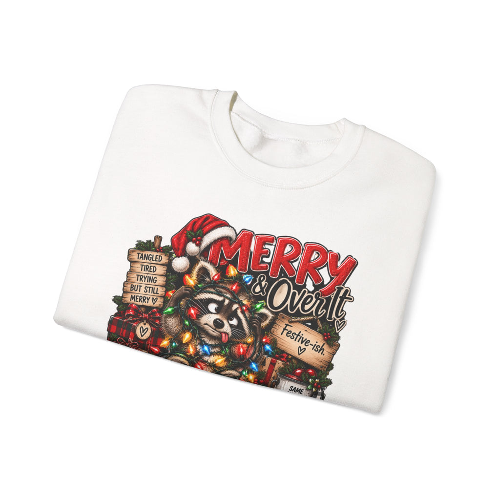 Christmas Raccoon 'Merry Over It' Crewneck Sweatshirt