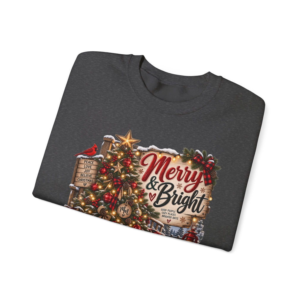 Christmas Sweatshirt "Merry & Bright" Vintage Tree Holiday Crewneck